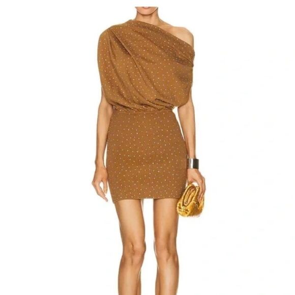 REVOLVE The Sei Crystal  Gold Asymmetric Drape Mini Dress| Size M - Picture 1 of 10